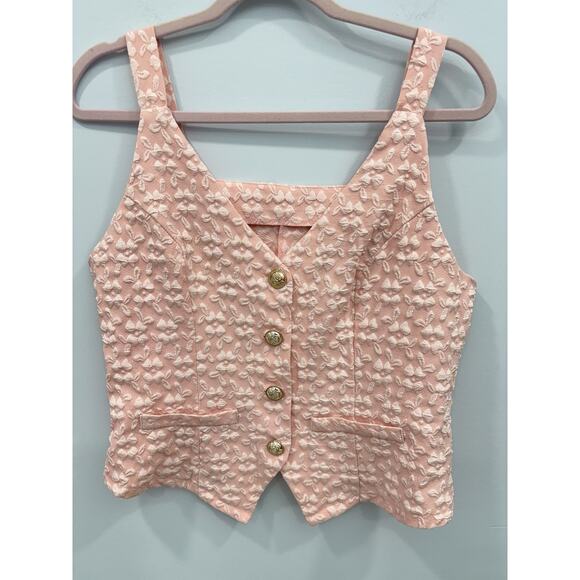 Chiquease Women's Spring/Summer Woven Textured Button Camisole Pink Tank Top M - Picture 2 of 6